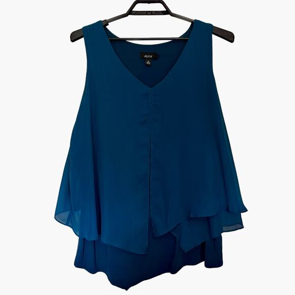 ALYX Hanky Hem Sleeveless Womens Top Sz 1X Teal Asymmetrical Layer Whimsigoth - Picture 1 of 13